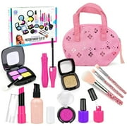 12Pcs Kids Makeup Kit Toy, Pretend Play Makeup Set for Little Girls Toddlers 3+ Year Old Kids Fake Make Up Toys with Plastic Brushes Cosmetic Bag