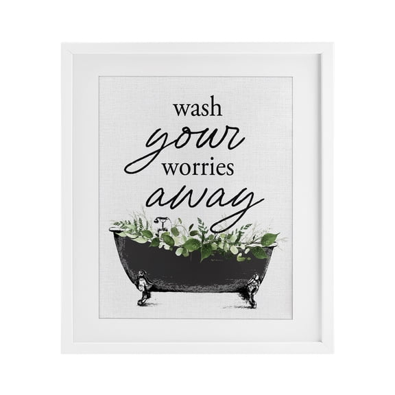 Wash Worries Away Herbs White Framed Print Under Glass, design by Lettered and Lined
