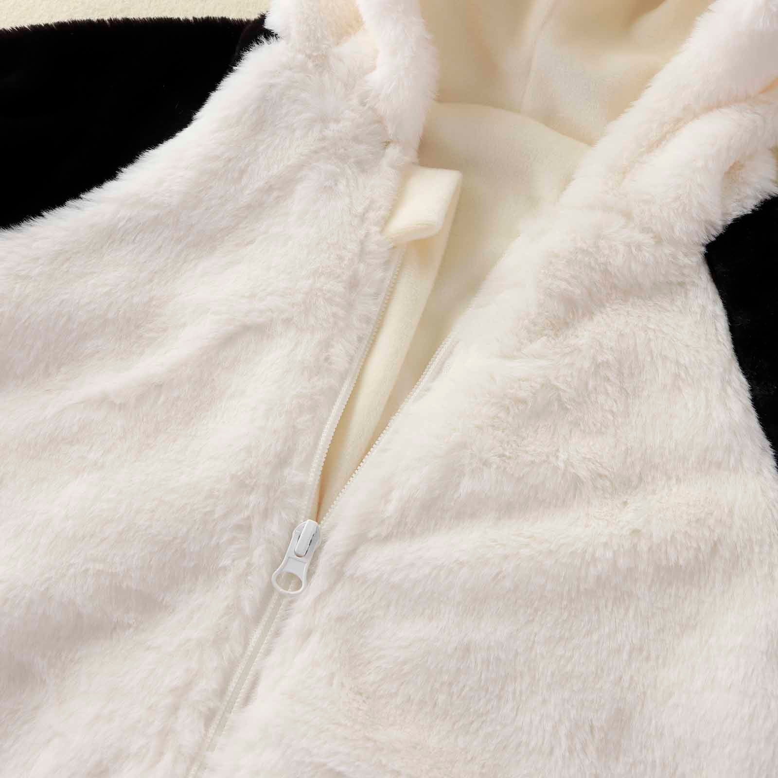 Baby Fluffy Jumpsuit Hooded Fleece Rompers Long Sleeve Zipper Onesie Outwear