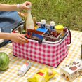 thumbnail image 4 of tzyudk Folding Picnic Basket Large Capacity Outdoor Gift Camping Thermal Bag Handheld Aluminium Foil Thickened Fabric Car Picnic Bag Storage Bag Storage Affordable Useful Pink Plastic, 4 of 6