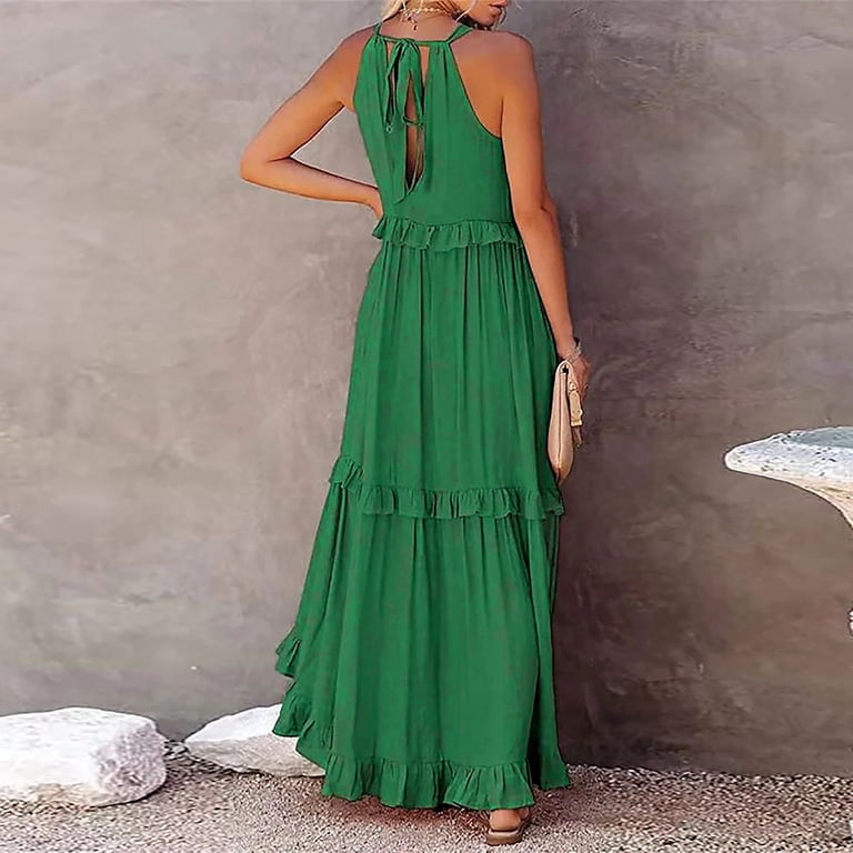 YAYUBA Cruise Dresses for Women Long Summer Dresses for Women 2024  Sleeveless Maxi Dress Casual Flowy Ruffle Elegant Dress Vacation Flowy Maxi  Dresses - Walmart.com