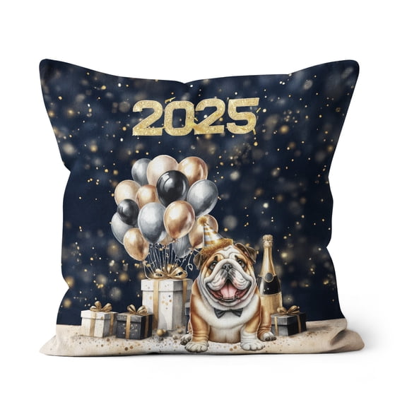 Happy New Year Bulldog Welcome 2025 Balloon Firework Party Pillow Cushion Double Sided Dog Lover Gifts Idea Throw Pillow - 01014
