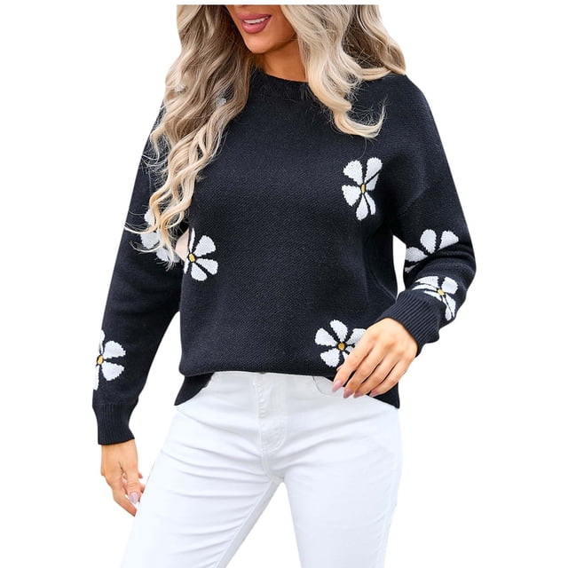 Chandails pour Femmes, Chandail pour Femmes, Pull-Over pour Femmes Couleurs Contrastées Mode Col Rond Chandail