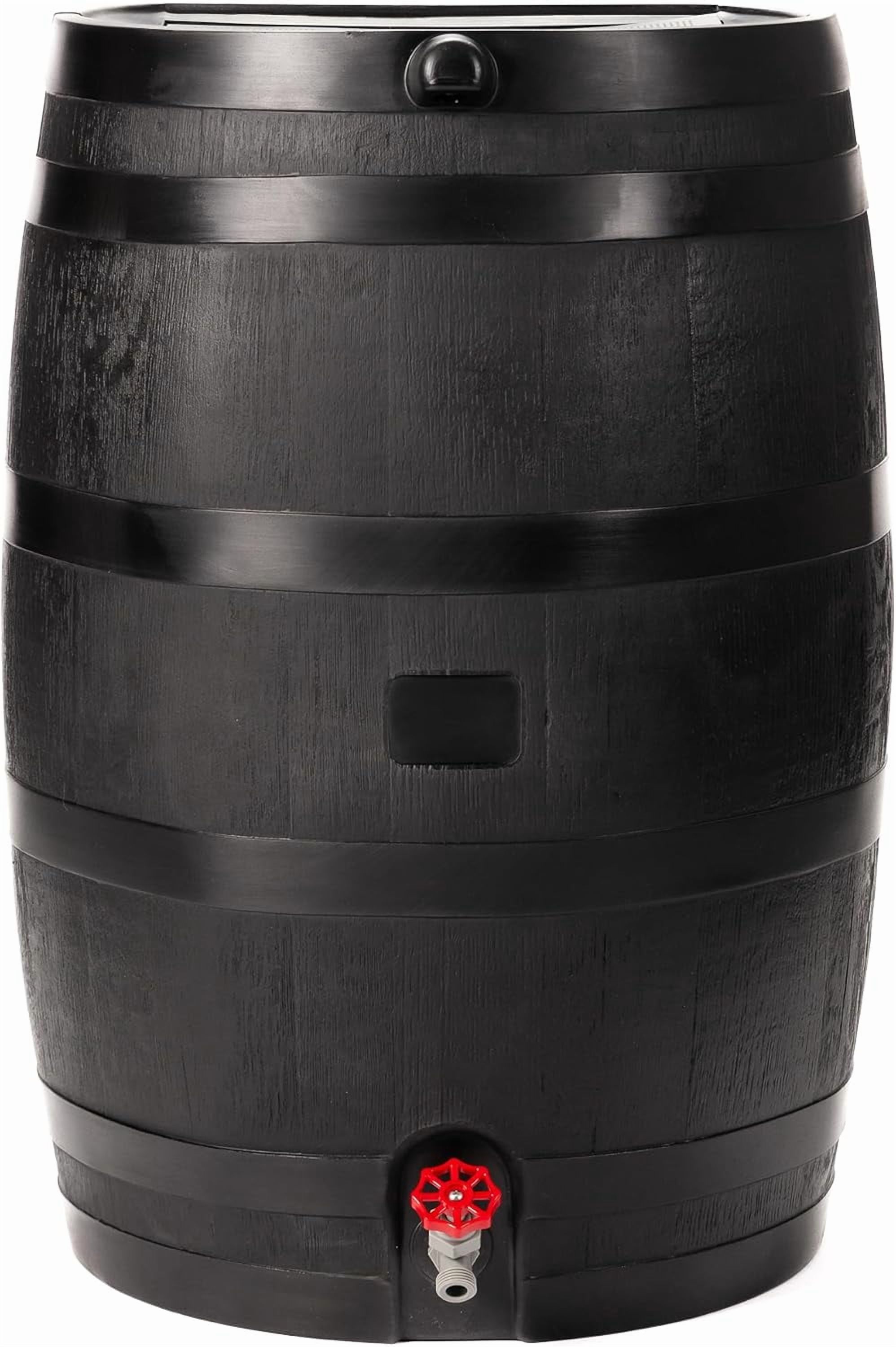 RTS Home Accents 50-Gallon ECO Rain Barrel, 100% Recycled Plastic Flat Back Rain Water Collection Barrel, Black
