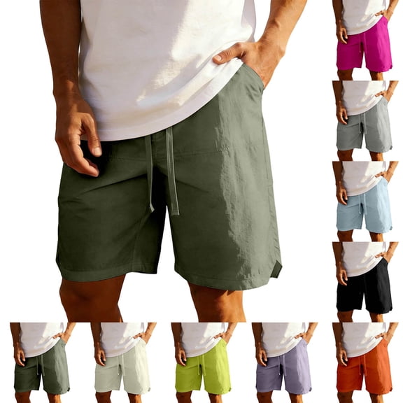 FRSASU Linen Shorts for Men Casual Summer Relaxed Fit Drawstring Waist Lightweight Hawaii Bermuda Shorts with Pockets Yellow