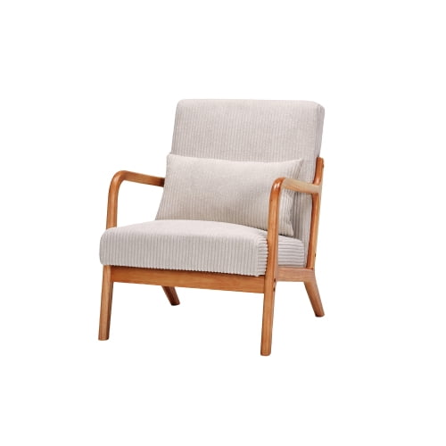 Dtwnek Modern Club Chair Accent Chair with Pillow and Wood Frame, Upholstered Armchair for Living Room, Bedroom, Office, Beige