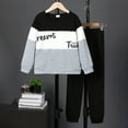 thumbnail image 3 of 8Y Big Boys Clothes Big Boys Outfits Long Sleeve Letter Print Top Pants 2PCS Boys Fall Winter Clothing Set Black, 3 of 8