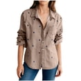 thumbnail image 1 of Camiseta de Manga Larga Blanca de Mujer Fallow Impresión de Bolsillo Botón Abajo Camiseta con Cuello con Mangas Largas para Uso Diario Casual, 1 of 7