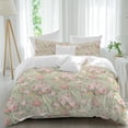 thumbnail image 2 of Pink Flowers Duvet Cover Set, Green Country Botanical Floral Leaves Soft Duvet Cover Queen Size Bedding Set 4 Pieces, 1 Quiltcover and 2 Pillowcases with Zipper, 1 Bed Sheet for All Seasons, 2 of 9