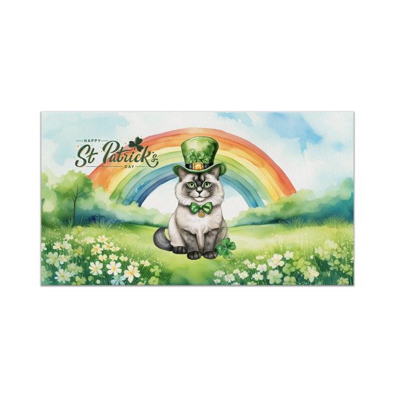 Happy St. Patrick’s Day Ragdoll with Green Hat Shamrocks Rainbow Doormat Cat Lover Kitten Owner Gifts Idea Indoor Outdoor Welcome Mat - 03007