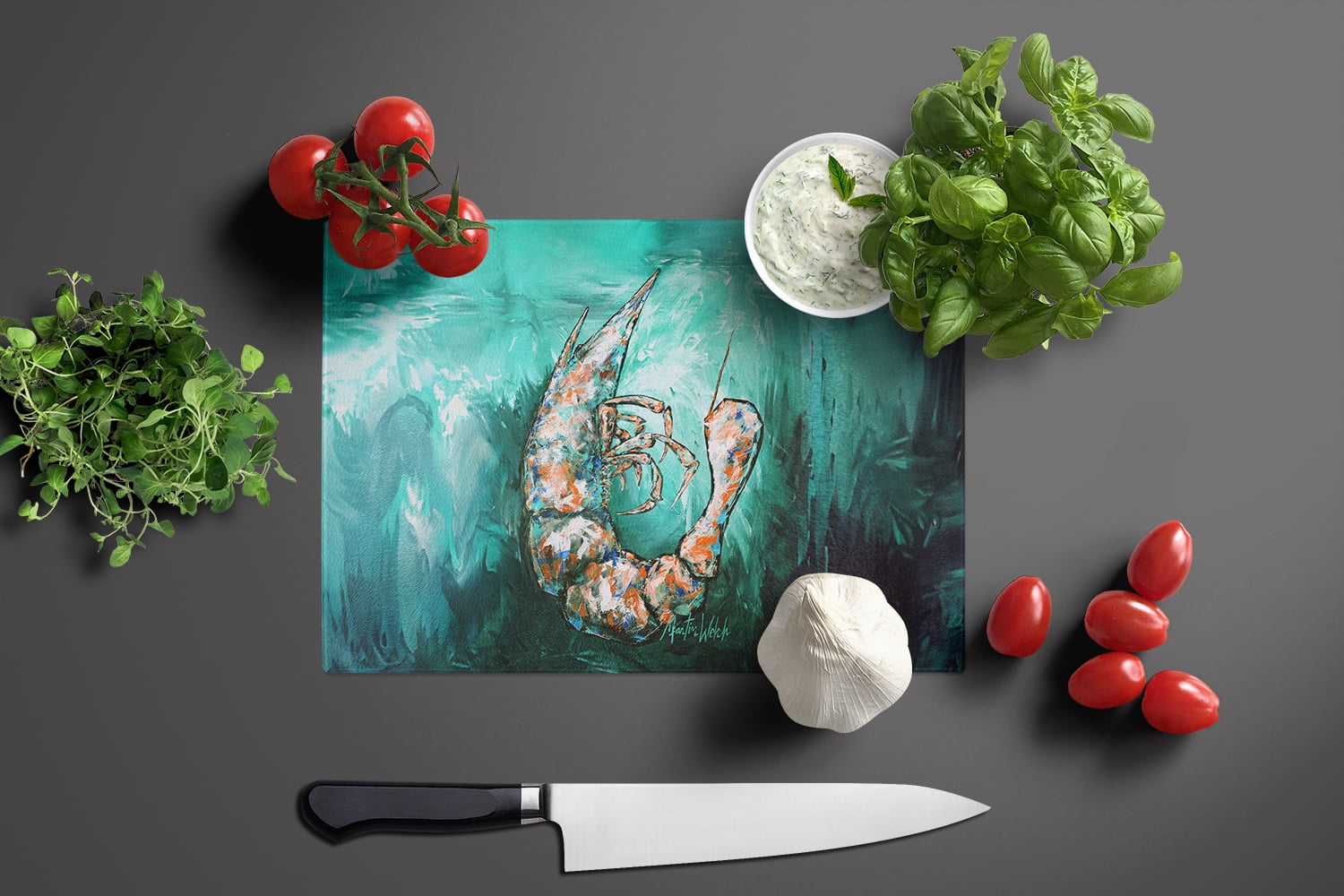 A Touch of Blue Shrimp Glass Cutting Board 12 in x 15 in