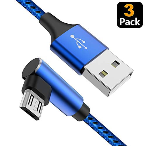 Android Charger Cable, [3 Pack/3FT 10FT] Micro USB Cable 90 Degree, Right Angle High Speed Fast Charging Cords for Galaxy S7 S6 J8 J7 Note 5,Kindle,LG,PS4,Camera (Blue) - Walmart.com