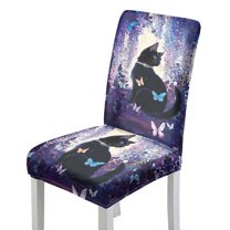 Xoenoiee Cat Butterfly Flower Print Chair Covers for Dining Room, Stretch Dining Chair Protectors Removable Washable Chair Slipcovers for Home Party Decor, 1 Pack