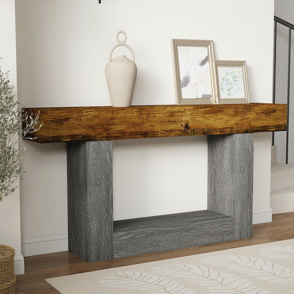 Barara King Console Table, Entryway Table, Console Sofa Table, Display Shelf,63" Wood Console Table, Farmhouse 2-Tier Sofa Table Entryway Table,Brown