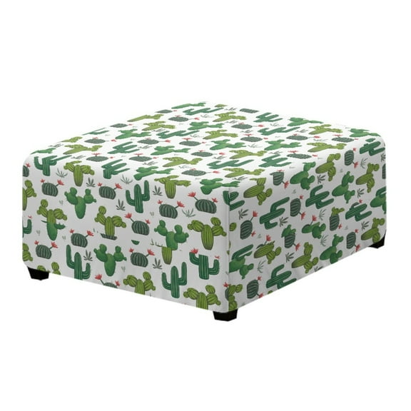 Xoenoiee Green Cactus Print Square Ottoman Cover Stretch Folding Storage Bench Ottoman Cover Footrest Stool Slipcover Footstool Protector Cover with Elastic Bottom, S
