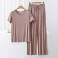 thumbnail image 2 of Sentmoon 2 Pcs Pyjamas pour Femmes Col Ras du Cou Chemises de Nuit pour Femmes Manches Courtes Coupe Décontractée Couleur Unie Chemises de Nuit pour Femmes Légères pour Fins de Semaine Relax Kaki G, 2 of 4