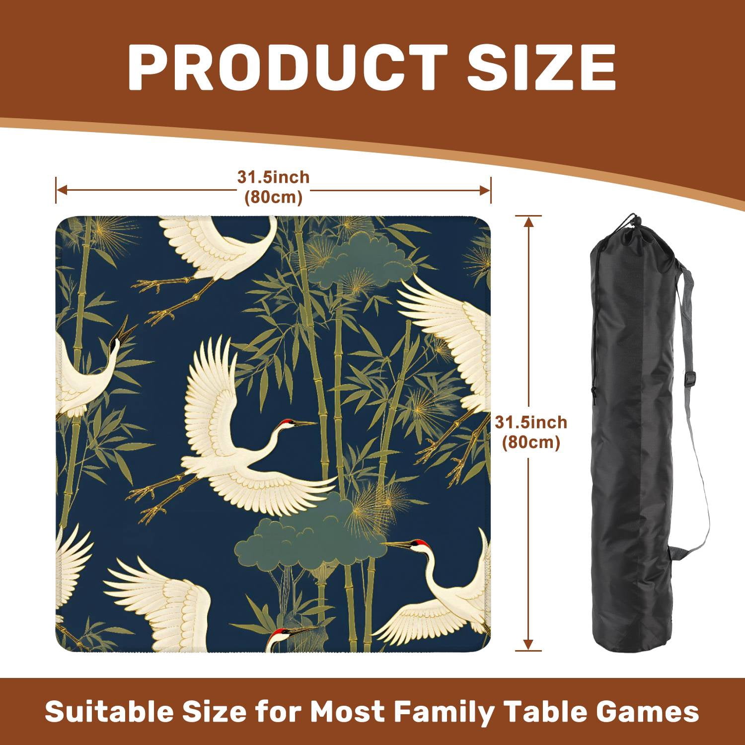 Mahjong Mat 31.5" x 31.5" Cranes Bamboo Forest Elegant Japanese Style Non-Slip Noise Reduction American Mahjong Tiles Table Cover for Dominoes Poker Card Board Games Gift