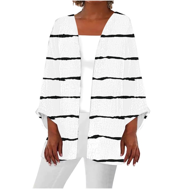 Birdeem Cardigan pour Femmes Imprimé Rayé Manches 3/4 Chemise Ample Cardigan