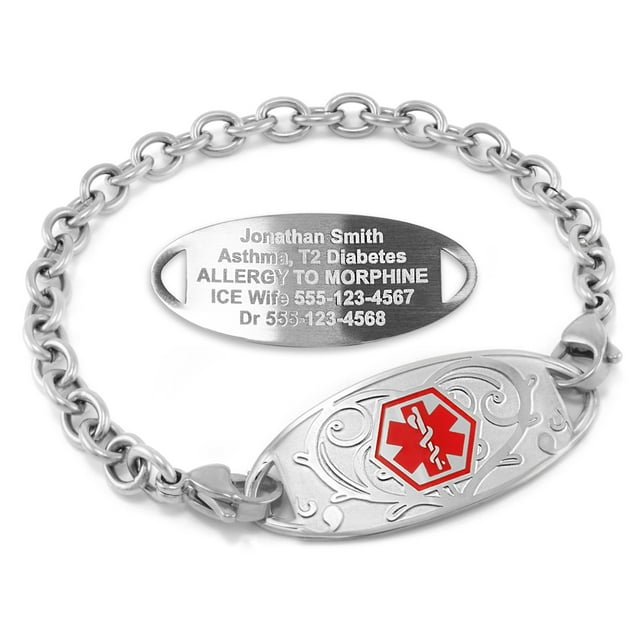 MedicEngraved Stainless Steel Custom Medical Alert Bracelet - 5mm Oval Link
