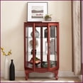 thumbnail image 2 of Curio Cabinet, American Retro Lighted Display with Tempered Glass Doors, Mirrored Back & Adjustable Shelves | Cherry | MDF+glass, 2 of 21