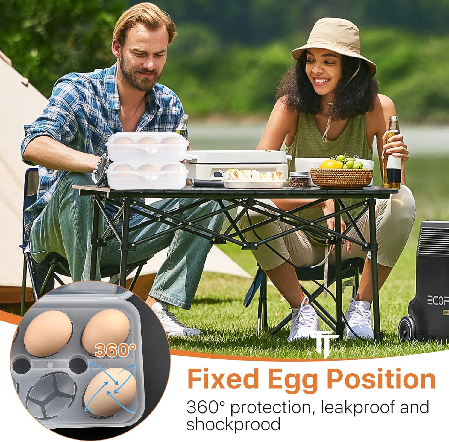 2 Pack 6 Grid Egg Container, Plastic Egg Holder for Fridge, Shockproof Leak-proof Egg Storage Box, Portable Egg Tray for Camping Picnic Hiking Travel Outdoor (Clear White)