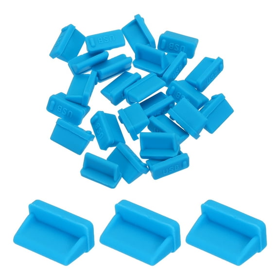 25pcs USB Type A Port Plugs Covers Caps Silicone Anti Dust Protectors for USB Female End, Sky Blue