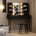 thumbnail image 3 of Roromall Makeup Vanity Desk with LED Mirror & Lights, Vanity Table with Power Outlet, Stool, 2 Drawers, and 4 Shelves, 3 of 6