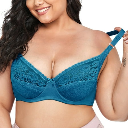 

Riforla Women s Cotton Large Bra Steel Rim Adjustable Comfortable Sweat Absorbing Lace Bra Blue 44