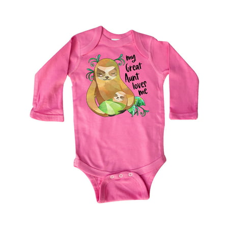 

Inktastic My Great Aunt Loves Me Cute Sloth and Baby Gift Baby Boy or Baby Girl Long Sleeve Bodysuit