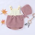 thumbnail image 3 of Fashionable Infant Knitted Romper Set, Baby Boys Girls Summer Autumn Simple Style Color Matching Sleeveless Suspender Jumpsuit + Solid Color Hat Kit, 3 of 5