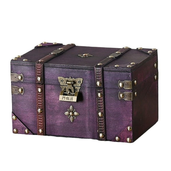 AOOOWER Vintage Violets Wooden Storage Box With Locking Mechanism Antique Style Organiser For Home Decoration And Secure Valuables
