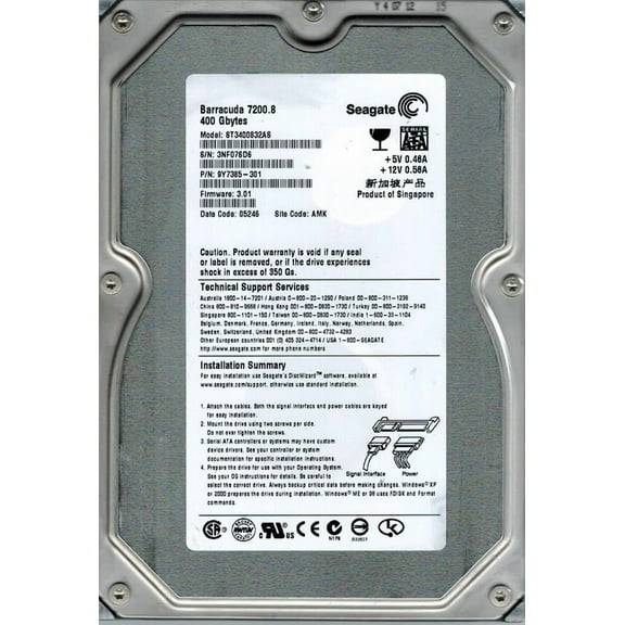 Seagate ST3400832AS P/N:  9Y7385-301 F/W: 3.01 400GB AMK