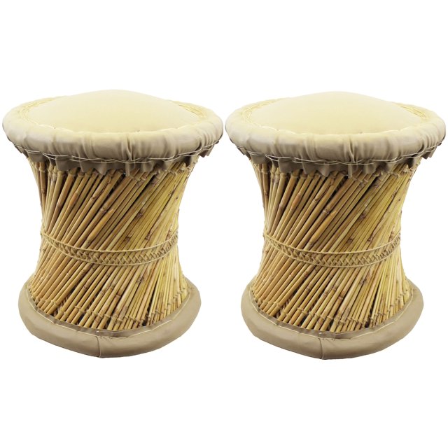 Natural Geo Tabouret d'Accent Moray (Ensemble de 2) - Faux Cuir Beige
