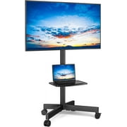 Mobile TV Stand for 23-65 Inch Flat/Curved TVs up to 88 lbs Black | Rolling TV Stand with Adjustable Shelf & Tilt, Portable Floor Stand on Wheels for Bedroom, Living Room, Max VESA 400x400mm