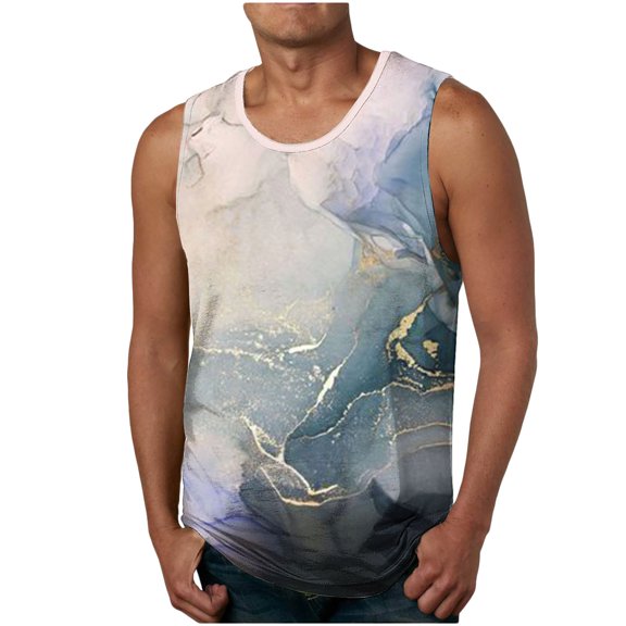 Penkiiy Men Casual Fashion Printing Sleeveless Pullover Round Neck Sports Tank Tops L Purple