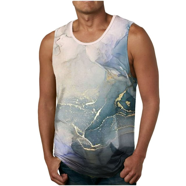 Qertyioot Hommes Casual Mode Impression Sans Manches Col Rond Sports Débardeurs Summer Clearance