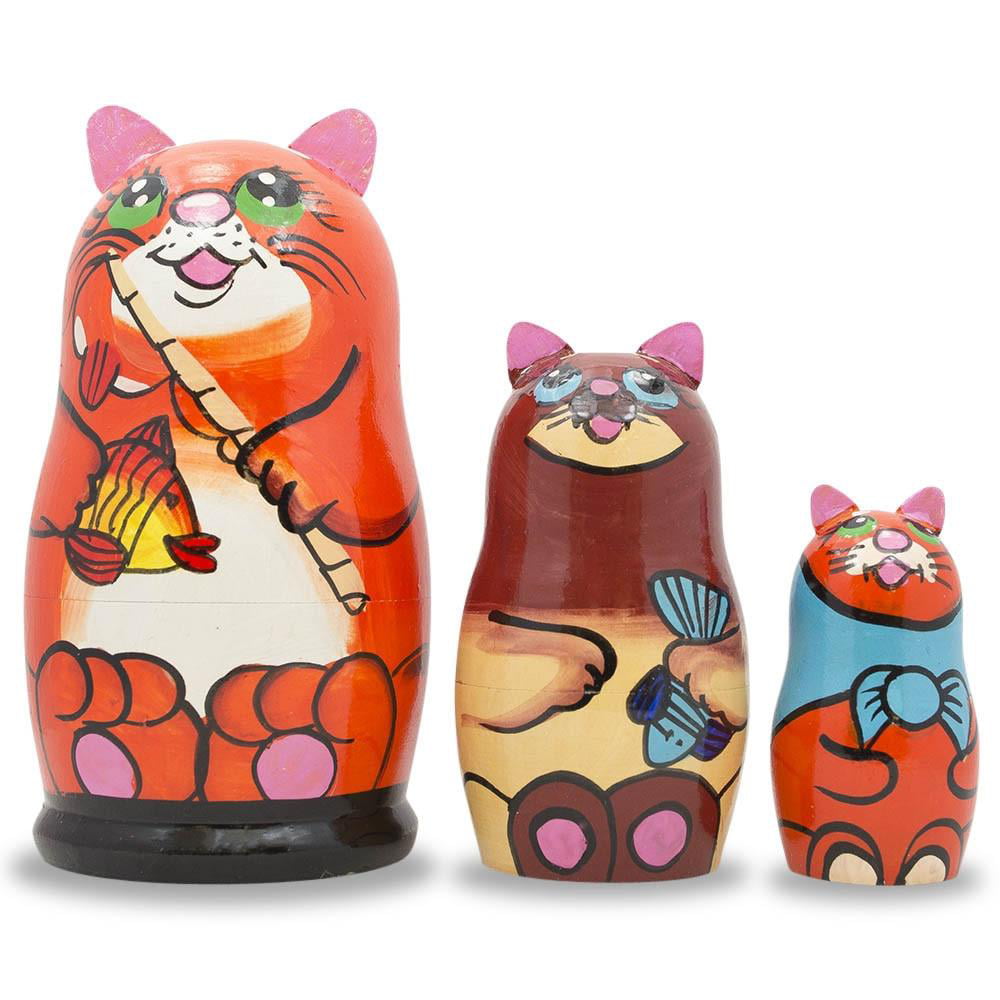 BestPysanky Set of 5 Hippo Zebra and Tiger Wooden Animal Nesting Dolls 6 Inches