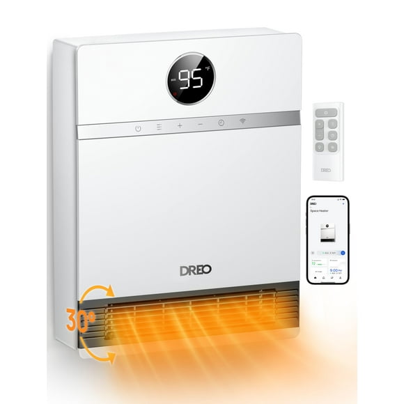Calentador de pared inteligente Dreo IP24 de fácil montaje PTC 1500W con oscilación de 30°