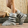 thumbnail image 3 of Rokment Womens Fuzzy Faux-Fur Mid Calf Winter Snow Boots with No Heel Fashion Punk Buckles Strappy Furry Plush Short Dress Booties Grey Size 8.5, 3 of 7