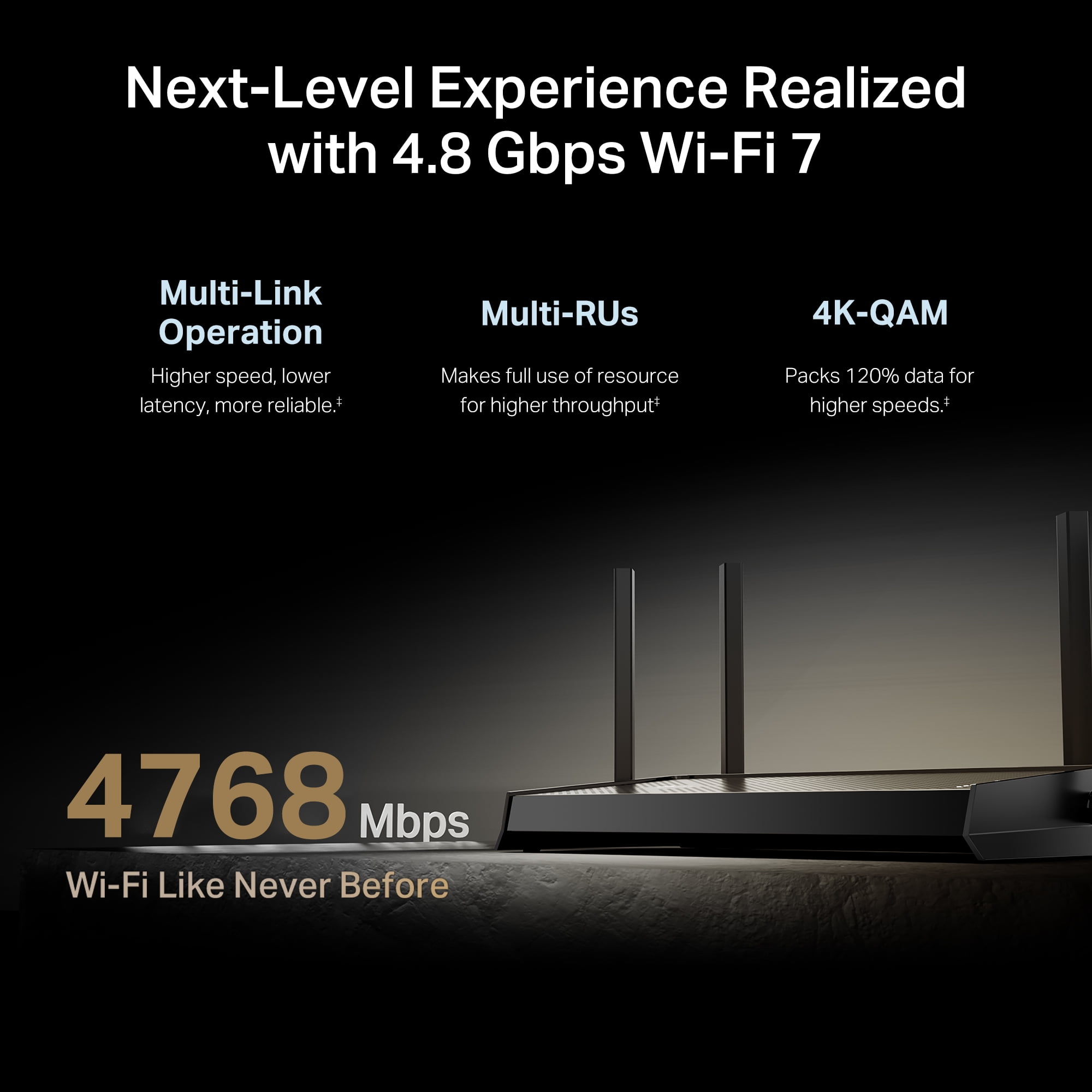 TP-Link Dual-Band BE4800 Wi-Fi 7 Router, Dual 2.5 Gbps Ports, USB 3.0 ,4× External Antennas, Parental Controls, Easy Mesh, HomeShield, Private IoT Network - Archer BE4800