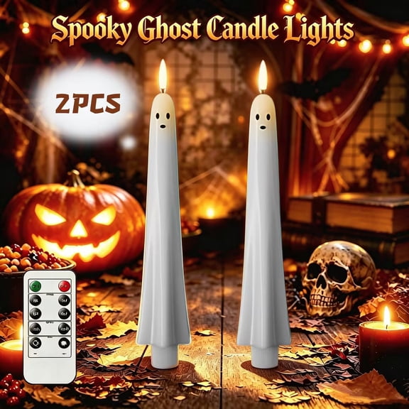 Halloween Lights Indoor Skeleton Decor, Scary Gothic Home Halloween Decorations, Funny LED Glowing Ghost Candles Spooky Home Decor for Mantel, Shelf, Party