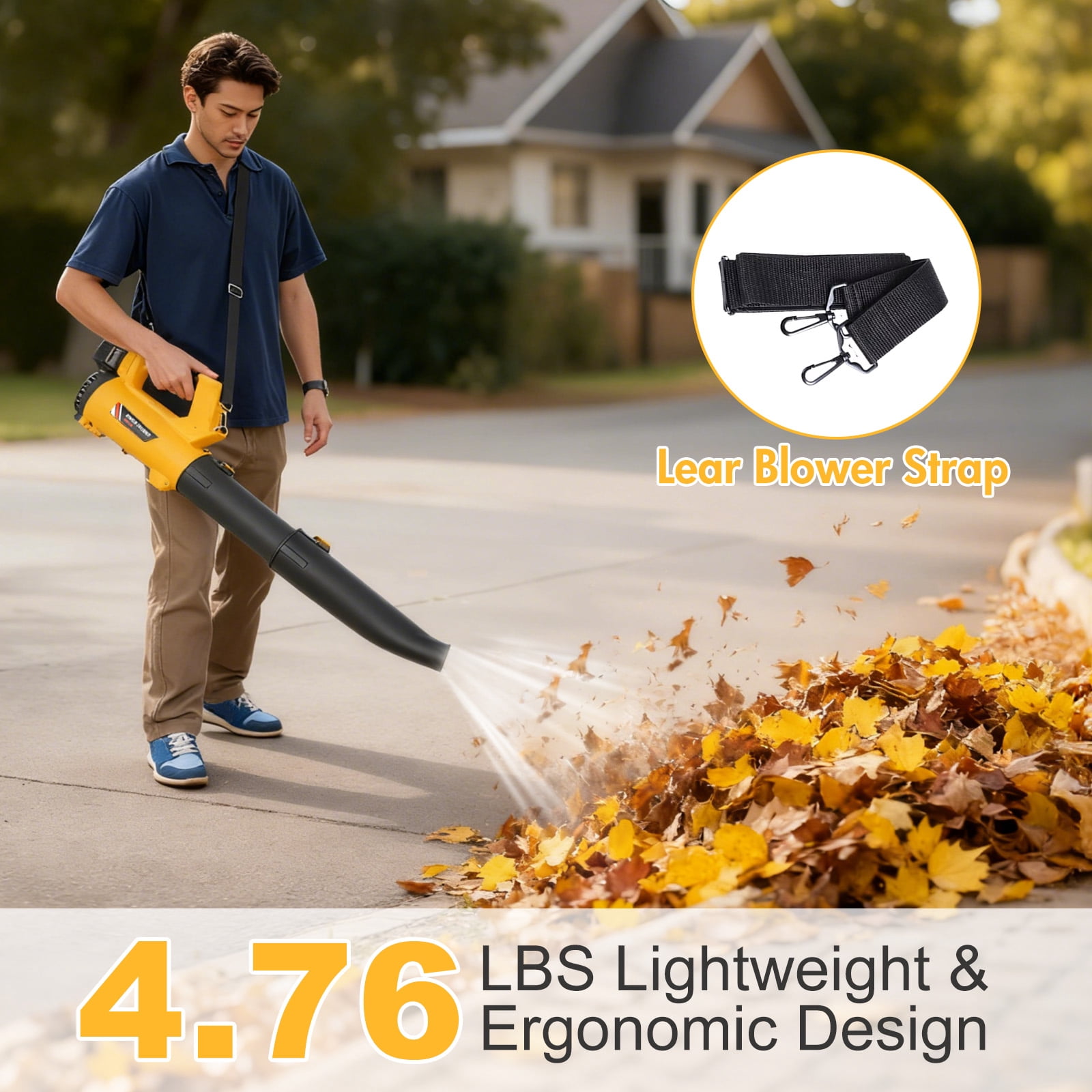 High Efficiency Electric Leaf Blower, 280MPH 650CFM 400W Cordless Blower with LCD Display & Noise Reduction for Yard, Car& Workplace