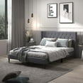 thumbnail image 2 of Costway Queen Size Upholstered Platform Bed with Button Tufted Wingback Headboard Grey, 2 of 10