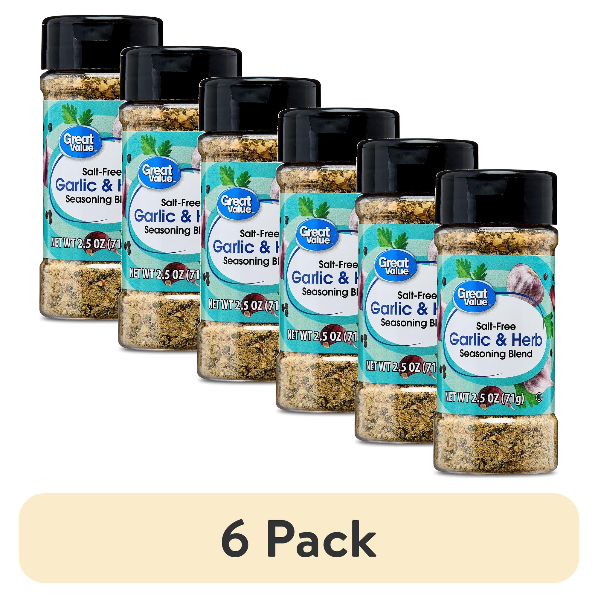 (6 pack) Great Value Salt-Free Garlic & Herb Seasoning Blend, 2.5 oz