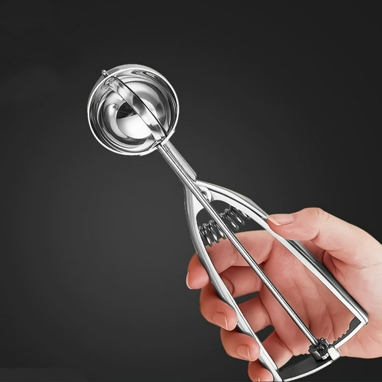 Intbuying 3 Size Stainless Steel Ice Cream Scoop Spoon Spring Handle Masher Cookie Scoop, Silver