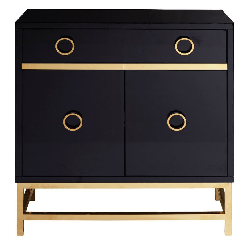 Contemporary High Gloss Black Two Door Accent Wine Cabinet ...