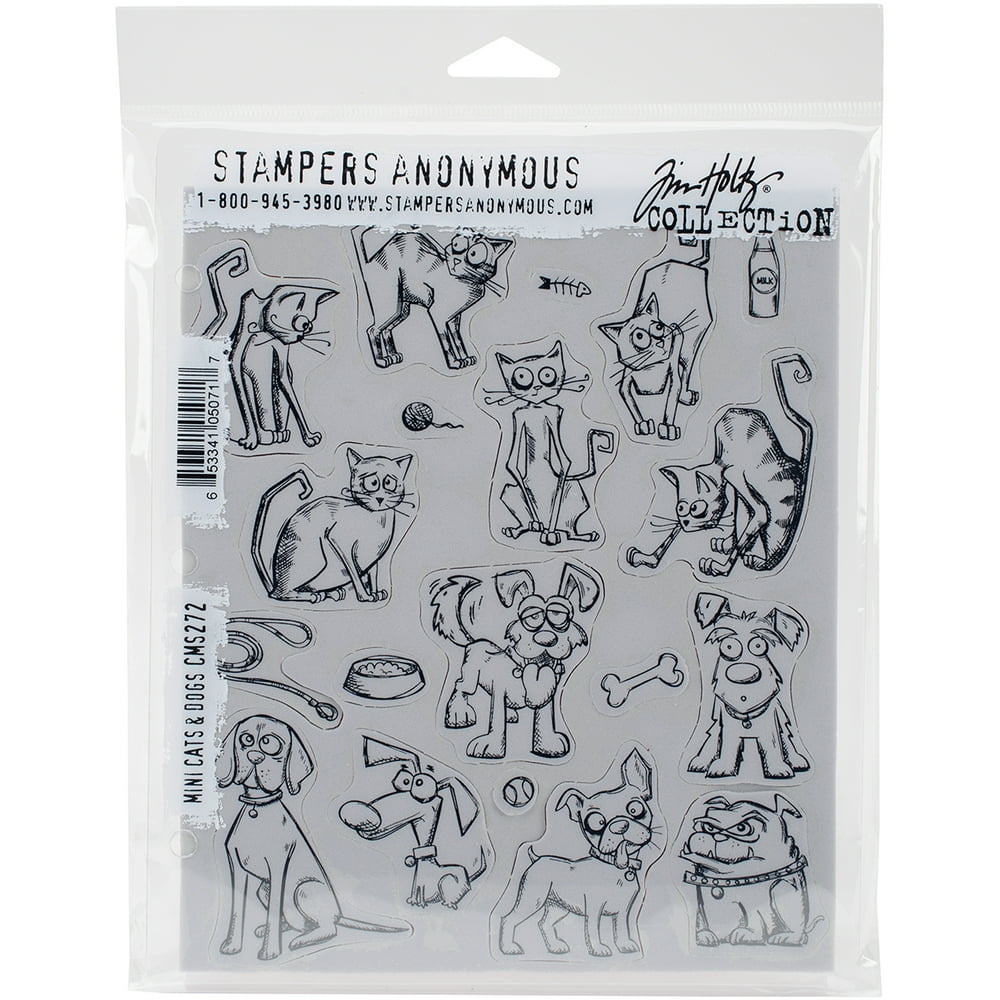 Tim Holtz Cling Stamps, 7" x 8.5", Mini Cats & Dogs