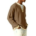 thumbnail image 4 of Nokdvo Men's Waffle Shirts Long Sleeve Lightweight Quarter Button Up Henley Casual Pullover Top Fall Winter Knit Color Block Loose Workout Shirts,Brown 2XL, 4 of 9