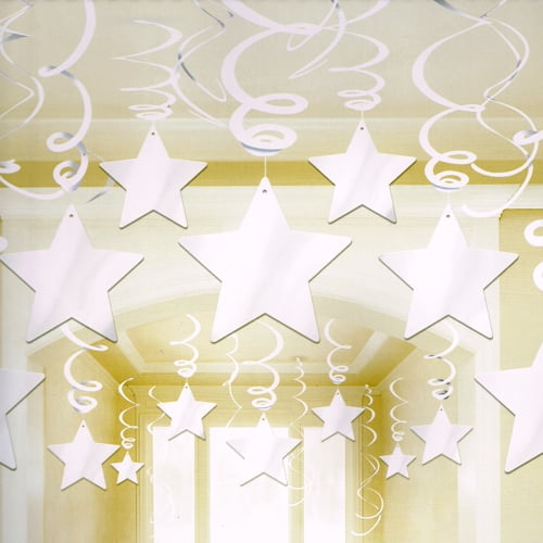 White Shooting Stars Hanging Swirl Decorations (30pc)