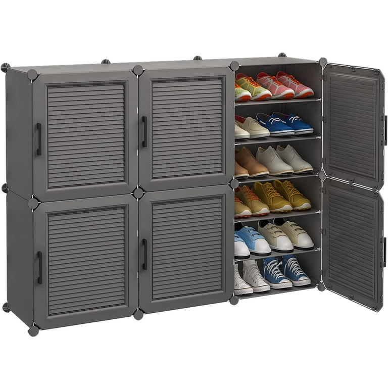 WEXCISE Portable Shoe Rack with Door, 64 Pairs Cabinet Easy Assembly,  Plastic Adjustable Shoe Storage Organizer Stackable Detachable Free  Standing DIY